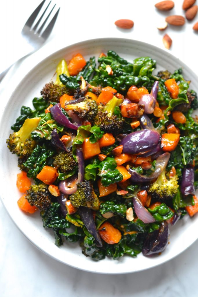 Butternut Squash, Broccoli and Kale Salad with Roasted Garlic Dressing