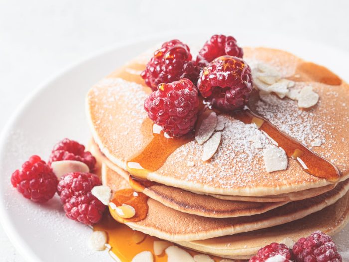 Almond Flour Pancakes with Raspberries